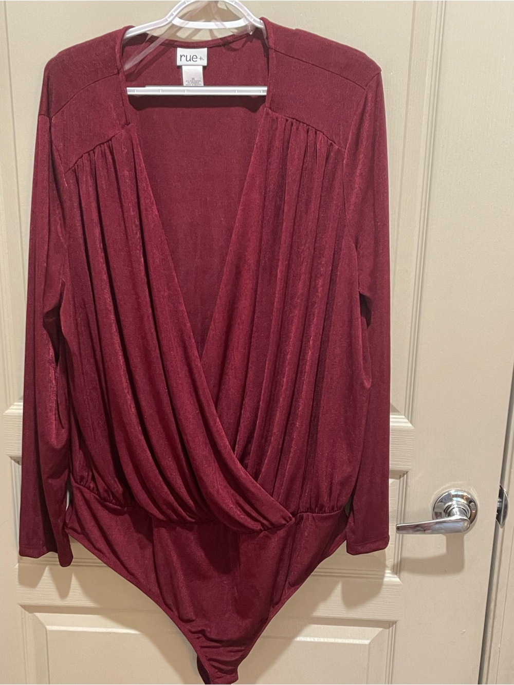 NWOT Rue+ Burgundy Surplice Long-Sleeve Bodysuit